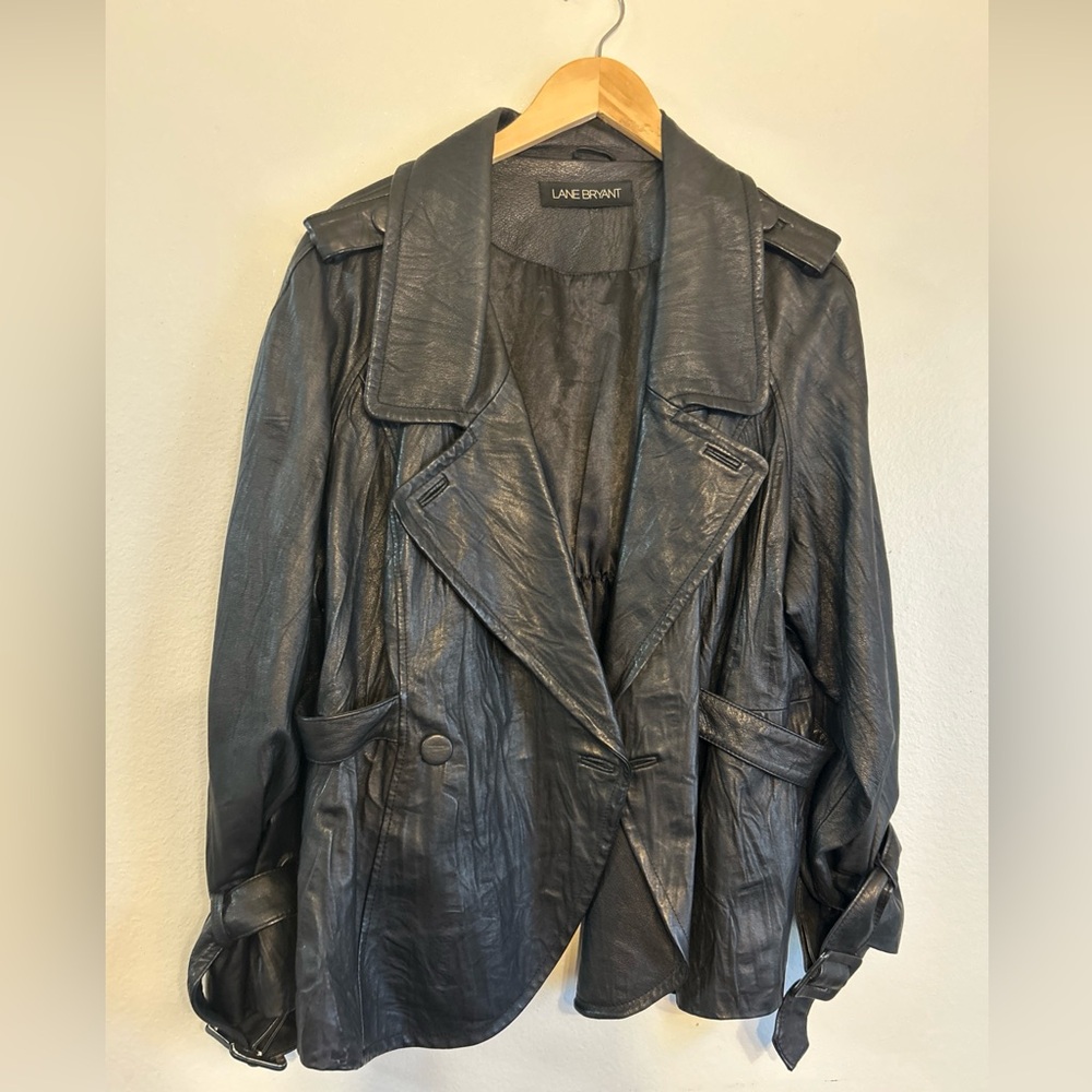 LANE BRYANT  Black Genuine Crinkle Leather Blouson Jacket 18 / 20** No Size Tag